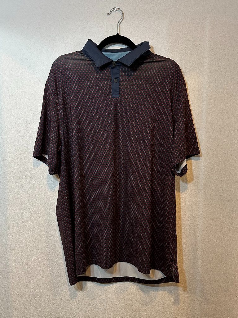 Rhone Men's Golf Polo Red And Blue Geometrical Print Shirt Size Extra Large